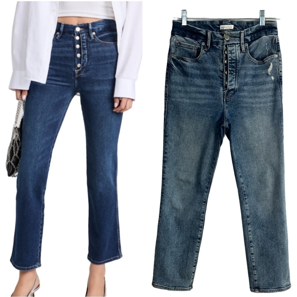 Good American Good Curve Exposed Button High Rise Straight Leg Jean Stretch 6/28 - Picture 1 of 16